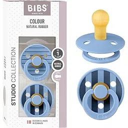Bibs Colour Studio Soother 2-Pack, BPA Free Dummy Pacifier, Round Nipple. Natural Rubber Latex, Made in Denmark, Size 1 (0-6 Months), Pin Sky Blue-picture-31