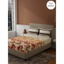 Bichauna Red & Orange Floral 120 TC Queen Bedsheet with 2 Pillow Covers-picture-20