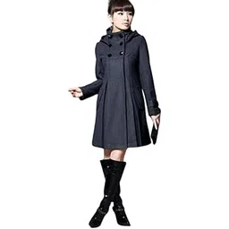 bifanxi Women’s Woolen Winter Coat Double Breasted Mid-Length Trench with Hood and Standing Collar-picture-21