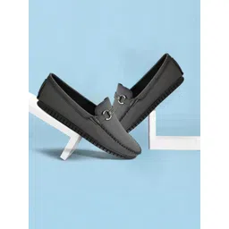 Big Liner Men Grey solid Synthetic Loafers With Buckle Fastening-picture-29