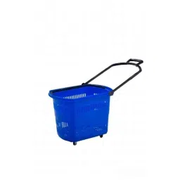 Bigapple 30L Plastic Blue Shopping Basket with 4 Small Wheels, BA-BASKET30L-BLUE image 1
