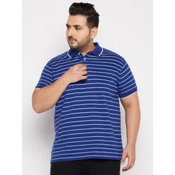 bigbanana Men Plus Size Blue & White Striped Polo Collar Pure Cotton T-shirt-picture-35