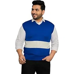 bigbanana Men Plus Size Colourblocked Blue Sweater(Konce,Blue,7XL)-picture-32