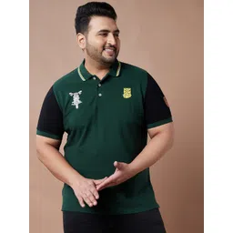 bigbanana Men Plus Size Green & Black Colourblocked Polo Collar Pure Cotton T-shirt-picture-24