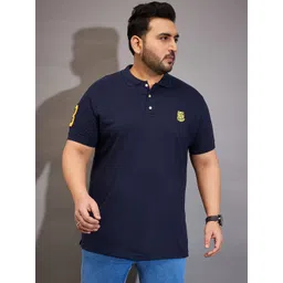bigbanana Men Solid Polo Neck Cotton Blend Blue T-Shirt-picture-19