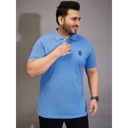 bigbanana Plus Size Men Blue Solid Polo Collar Pure Cotton T-shirt-picture-30