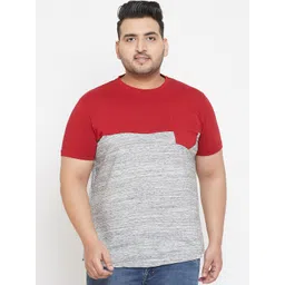 bigbanana Plus Size Men Grey  red Colourblocked Round Neck T-shirt-picture-20
