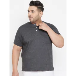 bigbanana Plus Size Men Grey Solid Henley Neck Pure Cotton T-shirt-picture-32