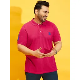 bigbanana Plus Size Men Magenta Solid Polo Collar Pure Cotton T-shirt-picture-29