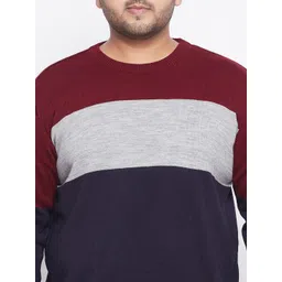 bigbanana Plus Size Men Navy Blue & Grey Colourblocked Acrylic Pullover image 2
