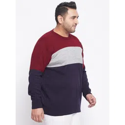 bigbanana Plus Size Men Navy Blue & Grey Colourblocked Acrylic Pullover image 3
