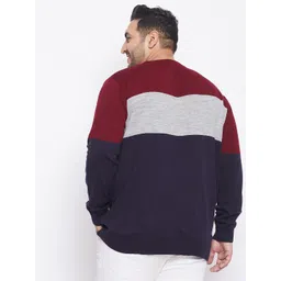 bigbanana Plus Size Men Navy Blue & Grey Colourblocked Acrylic Pullover image 5