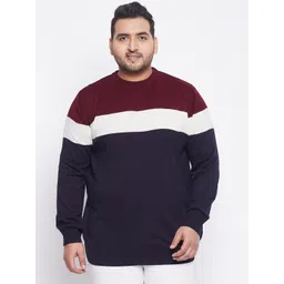 bigbanana Plus Size Men Navy Blue & White Colourblocked Pullover-picture-22