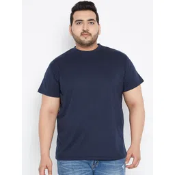 bigbanana Plus Size Men Navy Blue Solid Round Neck T-shirt-picture-14
