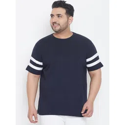 bigbanana Plus Size Men Navy Blue Striped Round Neck Pure Cotton T-shirt-picture-28