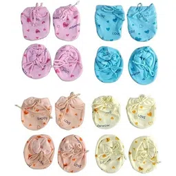 NEW BORN BABY Mitten Booties Set (Combo of 8 Pairs / 4 Sets) (Age 0-6 Months)-image-19