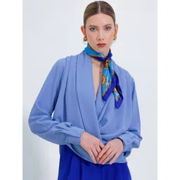 BIGDART Shawl Neck Cuffed sleeves Pleated Casual Wrap Top-picture-48