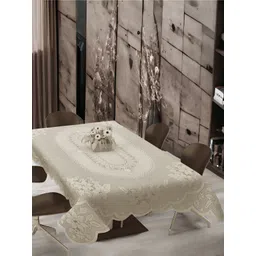 BIGGER FISH Beige Floral Rectangular Cotton 6-Seater Table Cover-picture-22