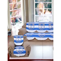 BIGGER FISH Blue & White Embroidered 5 Seater Sofa Cover-picture-22