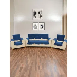 BIGGER FISH Blue Checked Velvet Sofa Cover With Arms-picture-40