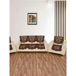 BIGGER FISH Brown Embroidered 5 Seater Sofa Cover-picture-21