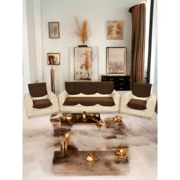 BIGGER FISH Coffee Brown Checked Velvet Sofa Cover-picture-29