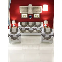 BIGGER FISH Coffee Brown Cotton Sofa Cover With Arms-picture-15