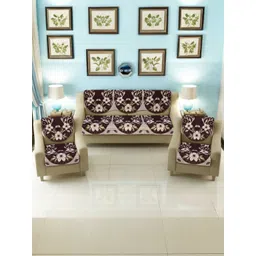 BIGGER FISH Coffee Brown Printed Cotton Sofa Cover-picture-19