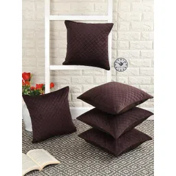 BIGGER FISH Coffee Brown Set of 5 Quilted Velvet Square Cushion Covers-picture-26