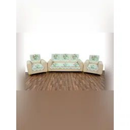 BIGGER FISH Green 10 Pieces Floral Printed Cotton 5 Seater Sofa Covers-picture-12