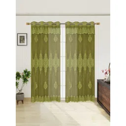 BIGGER FISH Green Set of 2 Floral Sheer Door Curtain-picture-31
