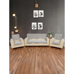 BIGGER FISH Grey Checked Velvet Sofa Cover With Arms-picture-30