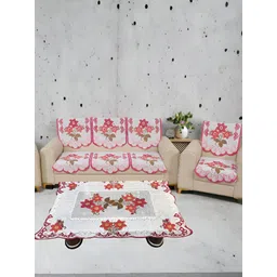 BIGGER FISH Pink & White Embroidered 5 Seater Sofa Cover-picture-24