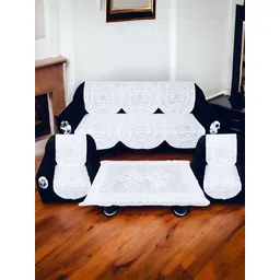 BIGGER FISH White Embroidered 5 Seater Sofa Cover-picture-15