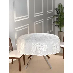BIGGER FISH White Floral Embroidered Cotton 6-Seater Table Cover-picture-19