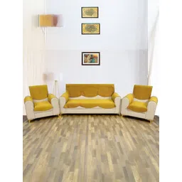 BIGGER FISH Yellow Checked Velvet Sofa Cover With Arms-picture-13