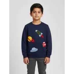 Biglilpeople Boys Navy Blue Cotton Embroidery Sweatshirt-picture-13