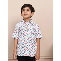Biglilpeople Boys Straight Graphic Printed Spread Collar Short Sleeves Cotton Casual Shirt-picture-37