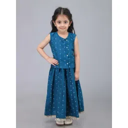 Biglilpeople Girls Blue Cotton Embroidery Lehenga-picture-29
