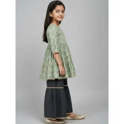 Biglilpeople Girls Floral Printed Tiered Thread Work Kurti with Sharara-picture-56