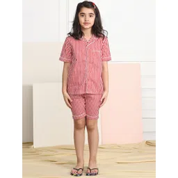 Biglilpeople Unisex Kids Red & White Striped Pure Cotton Night suit-picture-22
