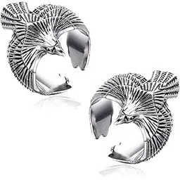 bigwheels (Set Of 2 Pcs Silver Color Stainless Steel Unisex Stylish Adjustable Funky Flying Eagle/Vulture Thumb Open Cuff Finger/Knuckle Ring (Free Size)-picture-30