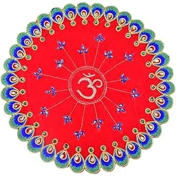 Bijasan craft Small Size Embroidered Red Om Velvet Embroidery & Stone Work 12×12 Inches God Idol Seating Pooja Mat/Aasan Cloth for Mandir Use-picture-21