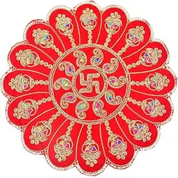 Bijasan craft Small Size Embroidered Red Velvet Embroidery Work 16×16 Inches God Idol Seating Pooja Mat/Aasan Cloth for Mandir Use-picture-20