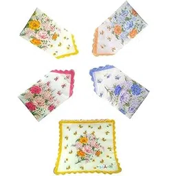 bilanca 12 Pieces Large Size 13 x 13 inches Soft Pure 100% Cotton Flower Printed White Hankies Women Ladies Girls Lady Handkerchief | Random Design-picture-31
