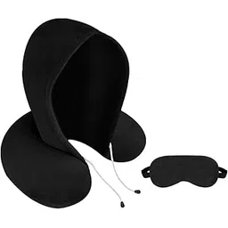 billebon Premium Neck Pillow Ultra Soft Neck Pillow with Hoodie Super Comfortable Travel Pillow for Airplane (Black Hoodie with Eye Mask)-picture-15