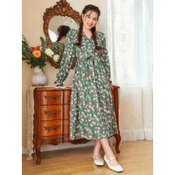 Billion Floral Print Bishop Sleeve Fit & Flare Midi Dress-picture-20