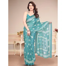 BilloRani Floral Printed Pure Chiffon Saree with Blouse Piece-picture-24