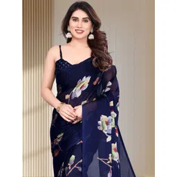 BilloRani Floral Pure Chiffon Designer Saree-picture-32