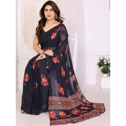 BilloRani Floral Zari Pure Chiffon Designer Saree-picture-37